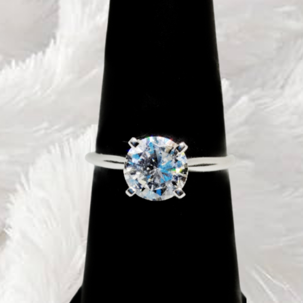 Solid 14k White Gold Engagement Ring With Brilliant Multifaceted Cz Cent